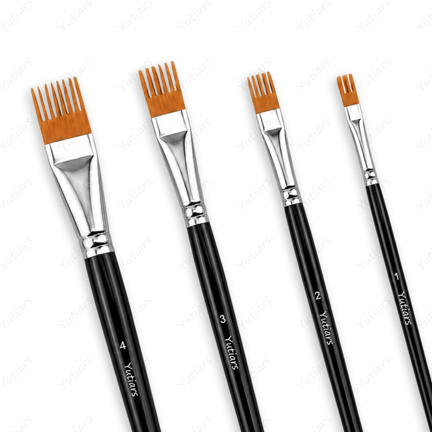 4PCS Rake Brush Set Nylon Texture Paint Brushes for Grass Hair Feather Effects Acrylic Oil Watercolor Painting Art Supplies