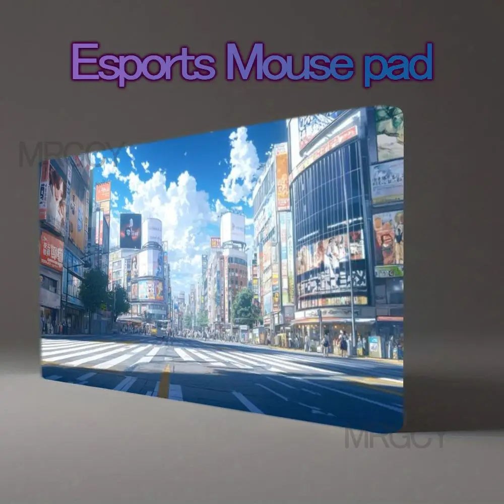 Anime Shibuya Crossing Desk Mat, Waterproof Non Slip Large Gaming Mouse Pad Wear Resistant TCG Playmat Japan Cityscape Table