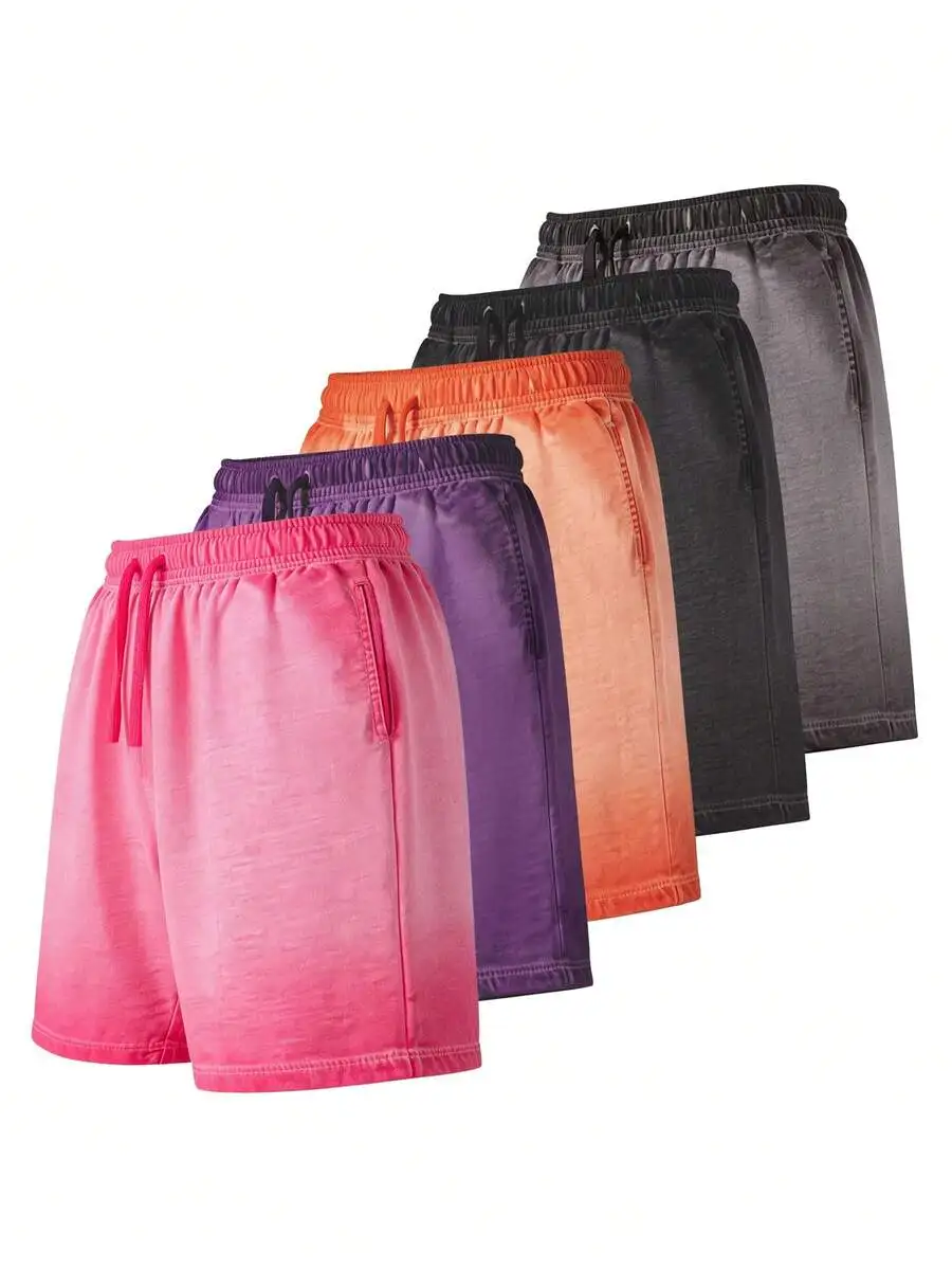

Mens Summer Dual Gradient Casual Shorts Knit Distressed Fabric Loose Knee Length