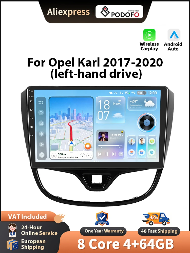Podofo Draadloze Carplay Android Auto Radio Voor Opel Karl 2017-2020 (links) Auto Intelligente Systemen GPS BT FM/RDS 2din Autoradio - afbeelding 2