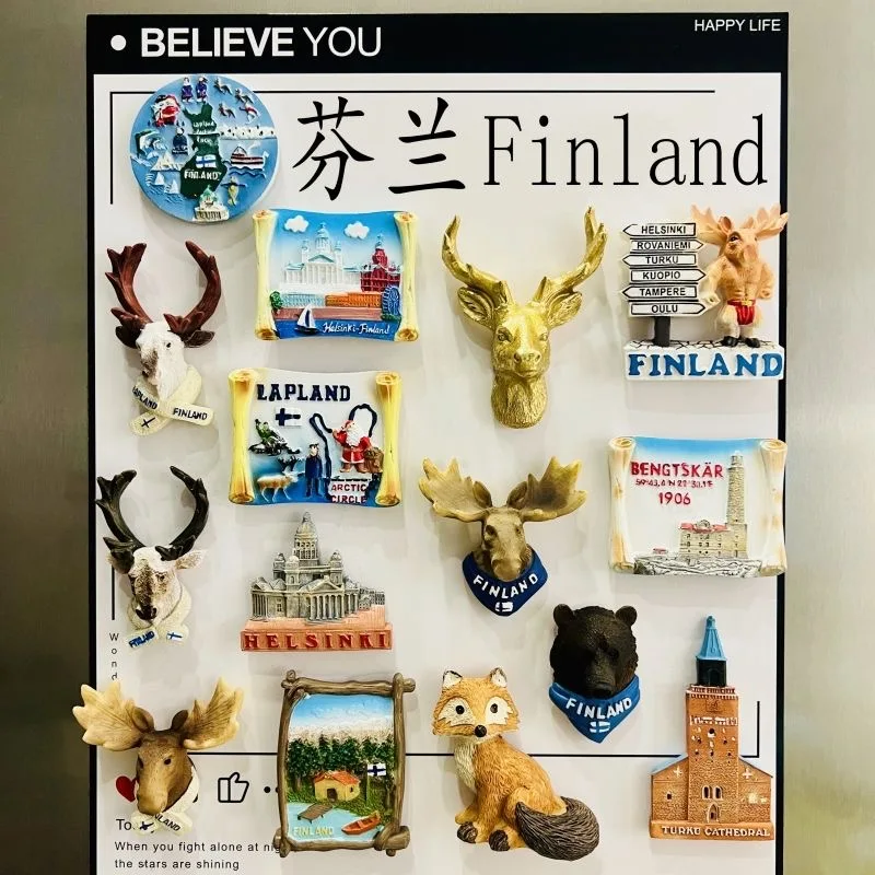 Finland 3D Fridge Magnets Tourism Souvenir Resin Refrigerator Magnets Sticker Collection Handicraft Gift Decoration Articles