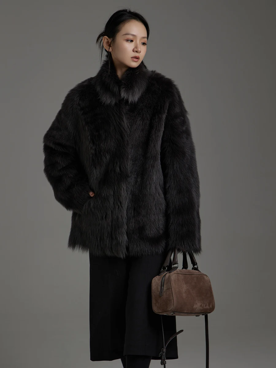 Luksusowe, ekskluzywne zimowe kurtki z futra jagnięcego Toskania dla kobiet, nowe, proste, luźne, puszyste, ciepłe, prawdziwe futro ze skóry naturalnej, kolekcja 2025.