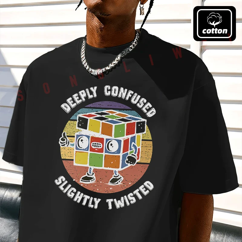 

Confused Rubik's Cube Motorcycle T-Shirt Men's Black Cotton TShirt New Summer Casual O-neck Short Sleeve Tees