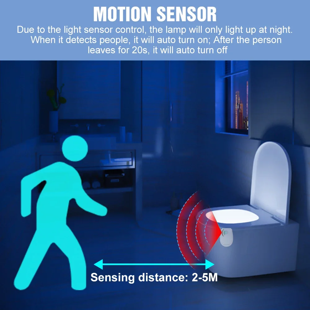RGB LED Toilet Lamp PIR Motion Sensor Bathroom Backlight 7 Colors Indoor Atmosphere Nightlight Washroom Home Decor Lighting