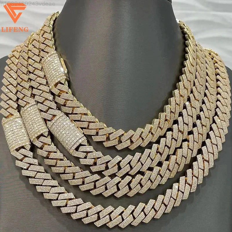 

Custom Pass Diamond Tester Hip Hop 925 Silver Iced Out Cuban Chain Necklace 18mm Vvs Moissanite Cuban Link Chain Necklace