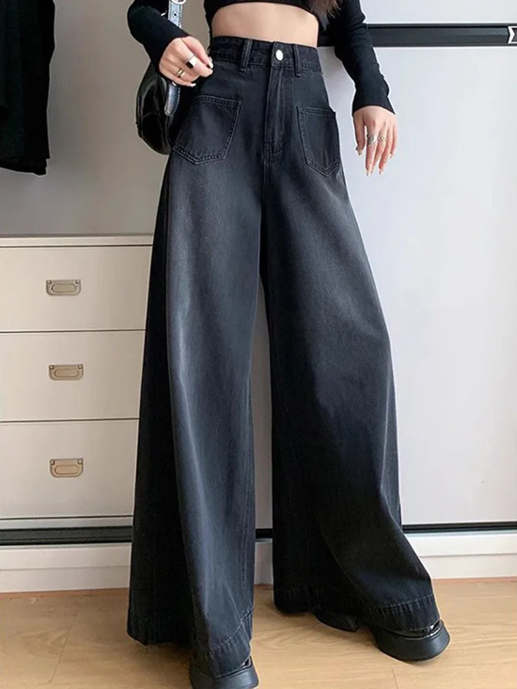 Szerokie jeansy damskie vintage z wysokim stanem, luźne spodnie dżinsowe oversize w stylu koreańskim, modne, proste, retro, vaqueros.