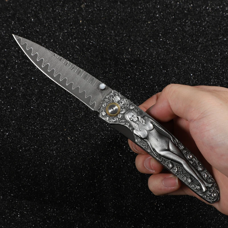 Japanese Damascus Steel folding craft knife Pocket knife Wilderness Survival self-defense Outdoor camping fishing folding knife