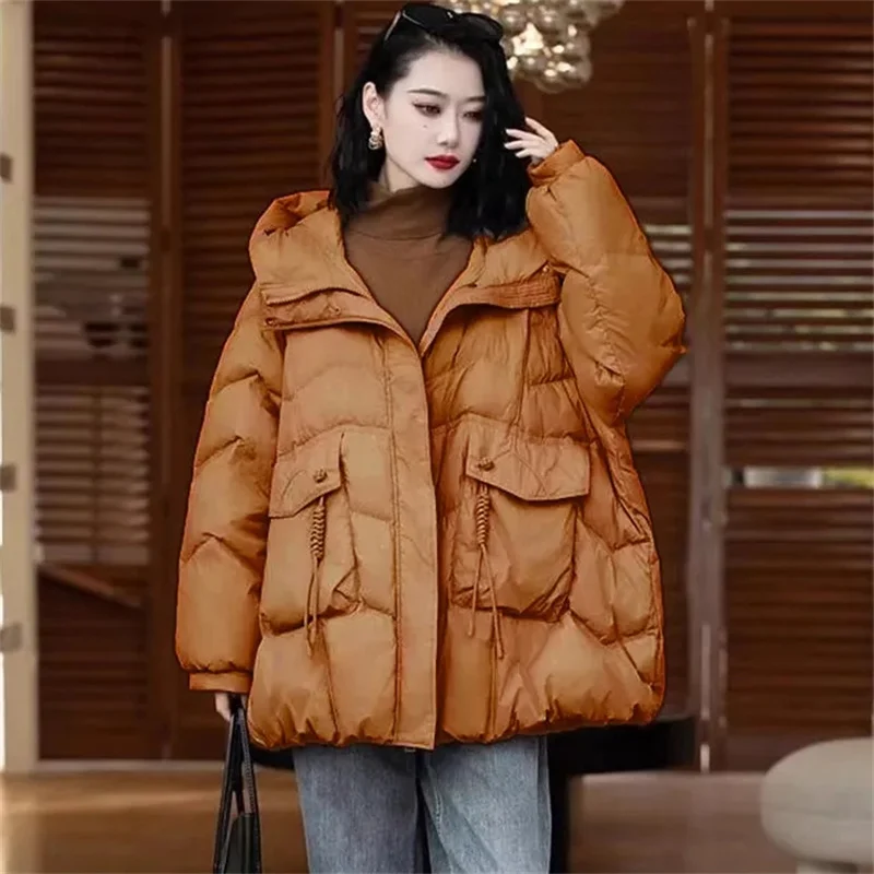 2025 الخريف الشتاء 90% الأبيض بطة أسفل سترة مقنعين فضفاض معطف منتفخ المرأة معطف كبير الحجم رشاقته الإناث سترات #2