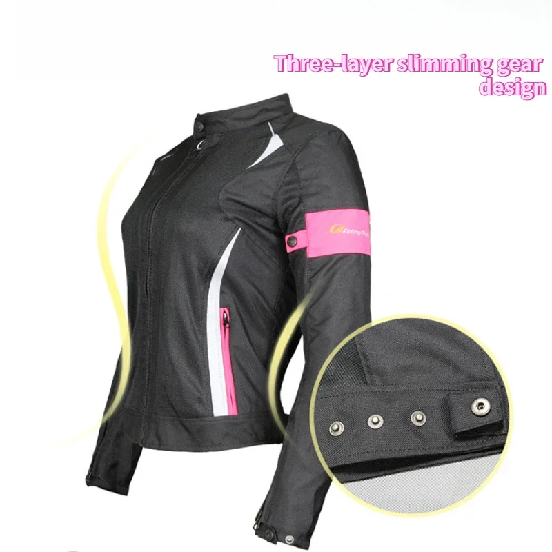 Woman Motorcycle Jacket Summer Lady Girl Breathable Motorbike Armor Coat with 5pcs Protective Pads and Waterproof Liner