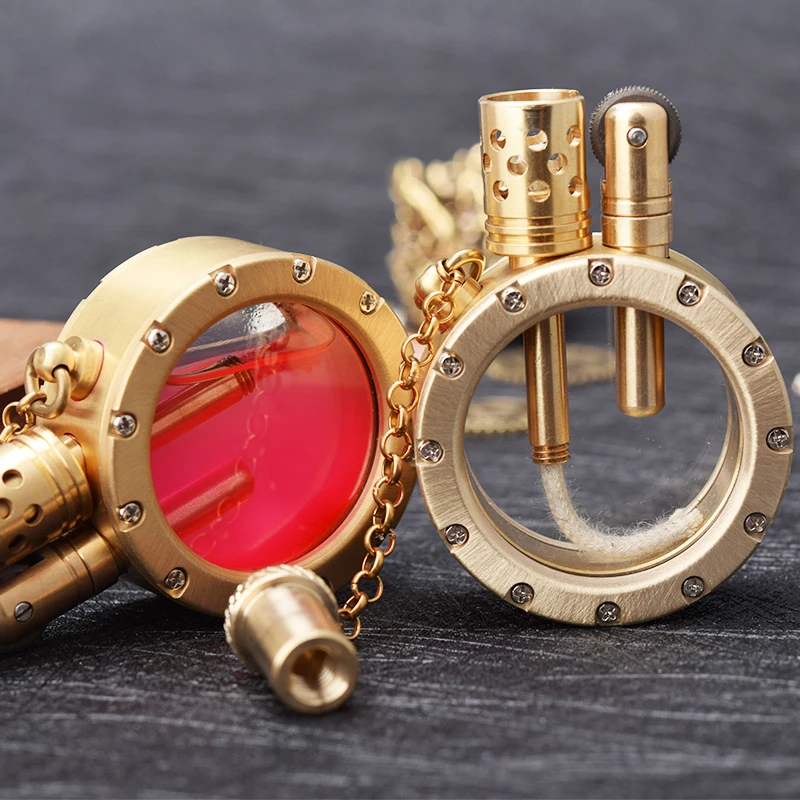 Copper Pure Hand-made Lighter Visible Oil Tank Pure Copper Kerosene Lighter Portable Arc-shaped Collection