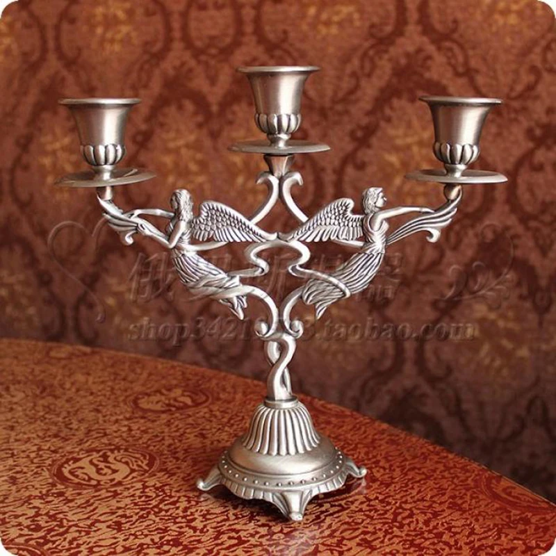 

Silvery Alloy Candlesticks Vintage Hallway Wedding Church Living Room Hotel Garden Candle Holder Center Candelabro Decoration