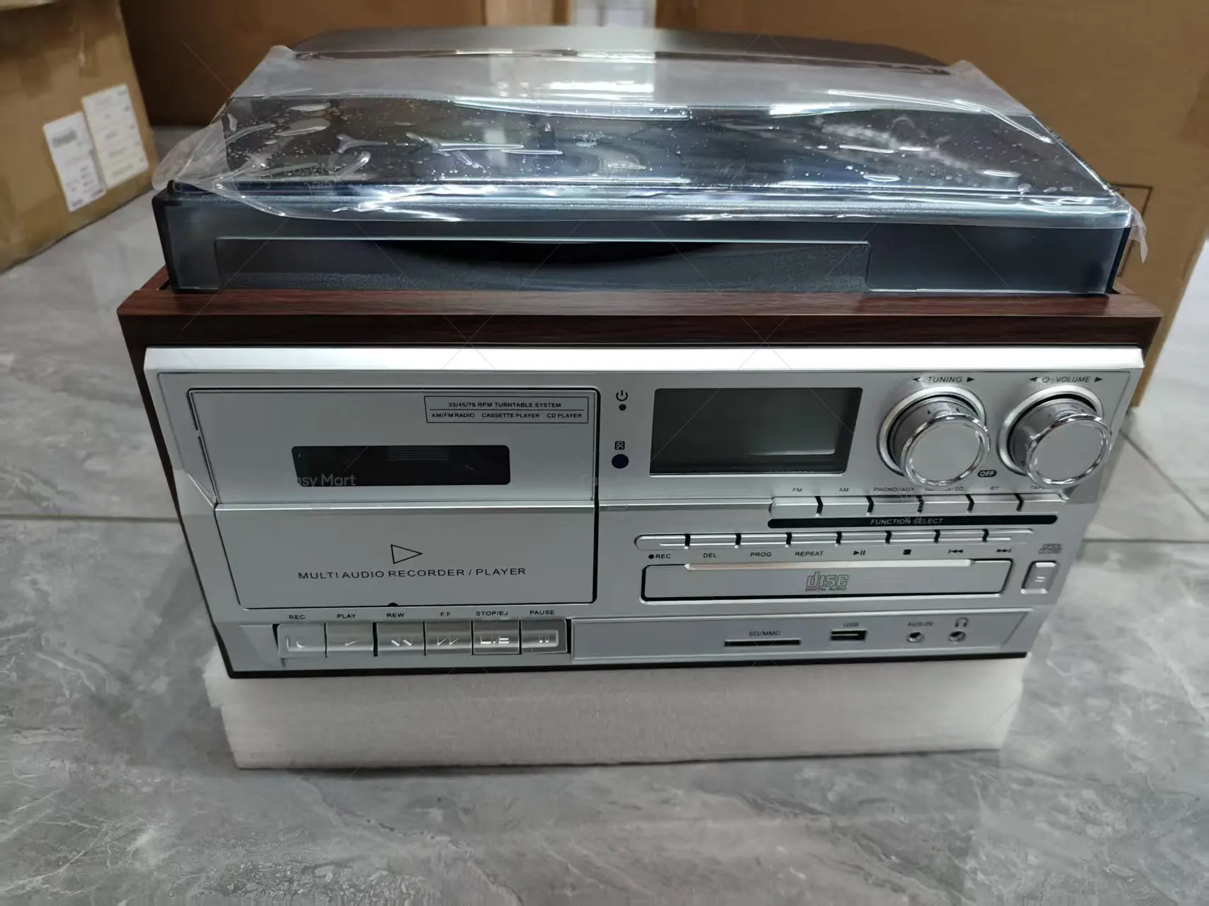 Vintage Style Turntable, 3-Way Music Player (BT/CD/Tape) - Compact Retro Sound System
