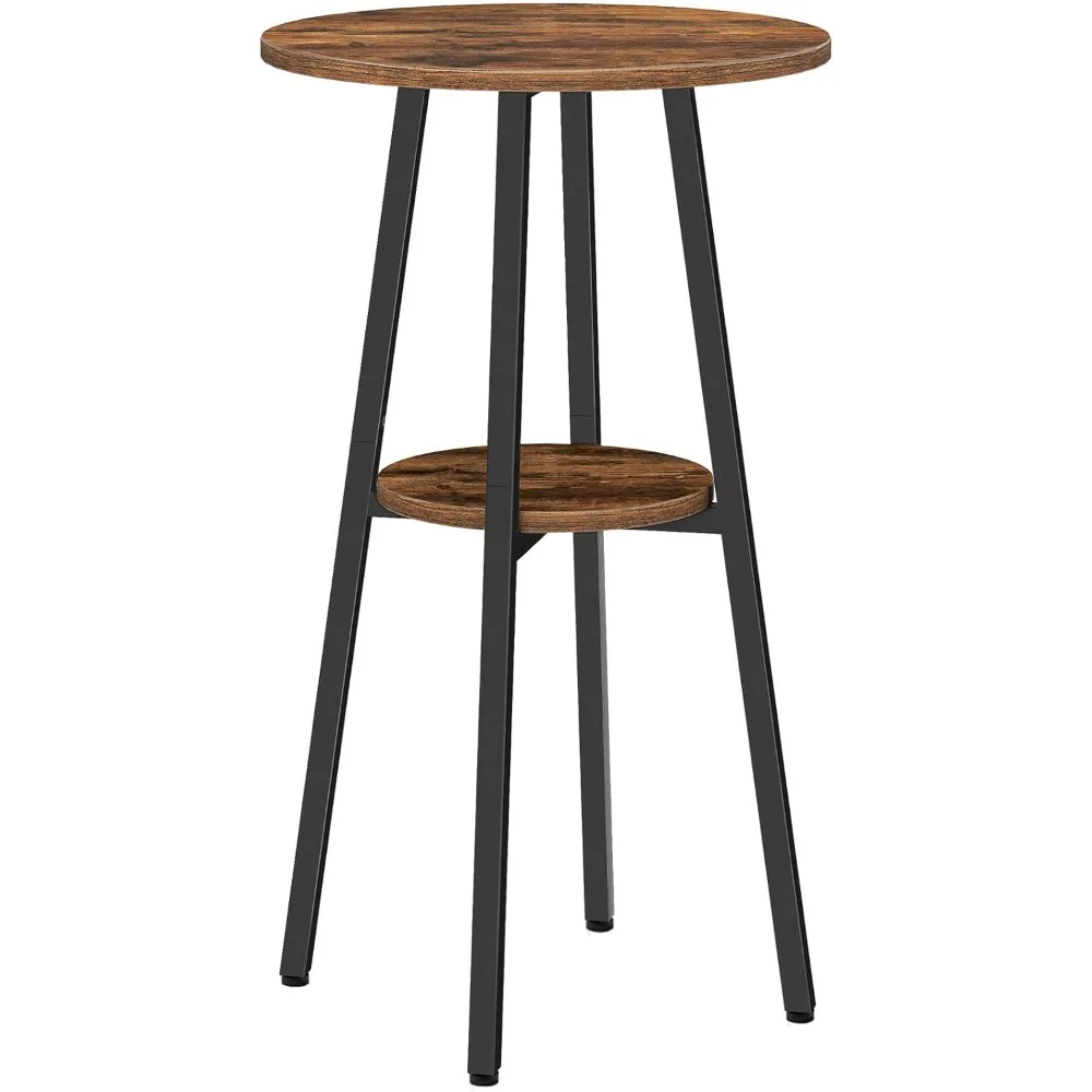 

Bar Table, Round Pub Table, 2-Tier Bistro Table with Storage, 37.4" High Top Table for Small Spaces