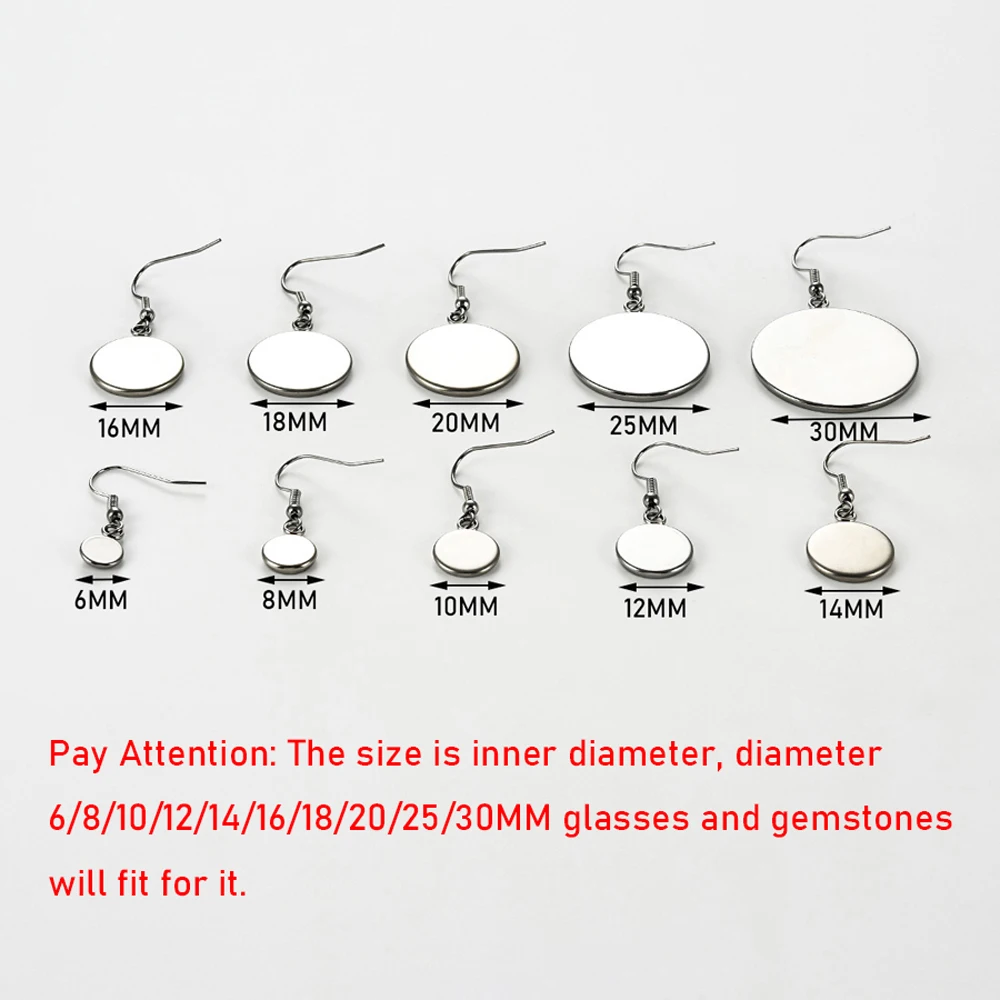 100Pcs Stainless Steel Round Cabochon Earring Hooks Bezel Blank Tray Ear Wires DIY Jewelry Findings Multiple Sizes Wholesale
