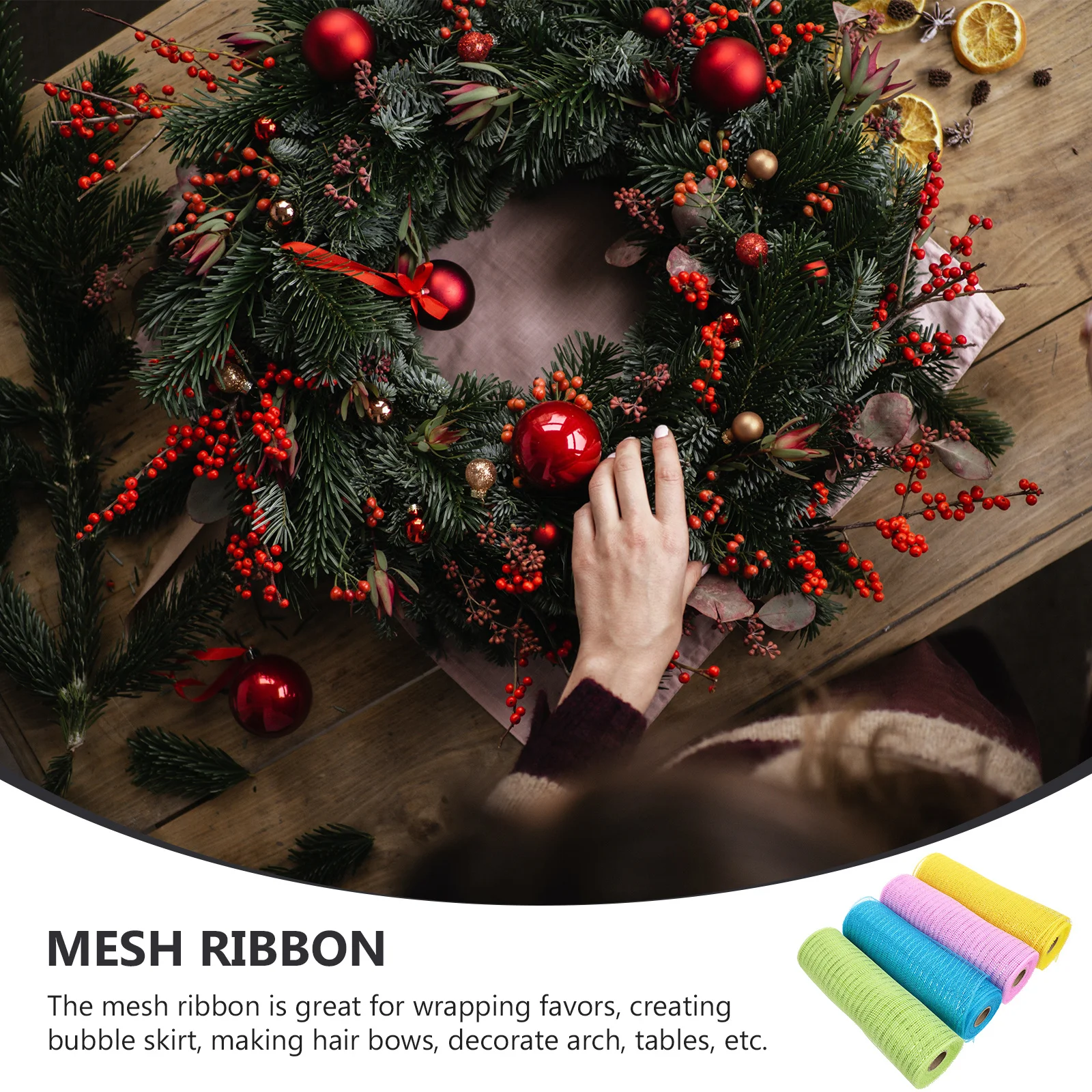 

4 Rolls Mesh Ribbon Durable PP Poly Mesh Ribbon for DIY Wreath Making Christmas Gift Packaging Flower Decor Wreath Ribbons