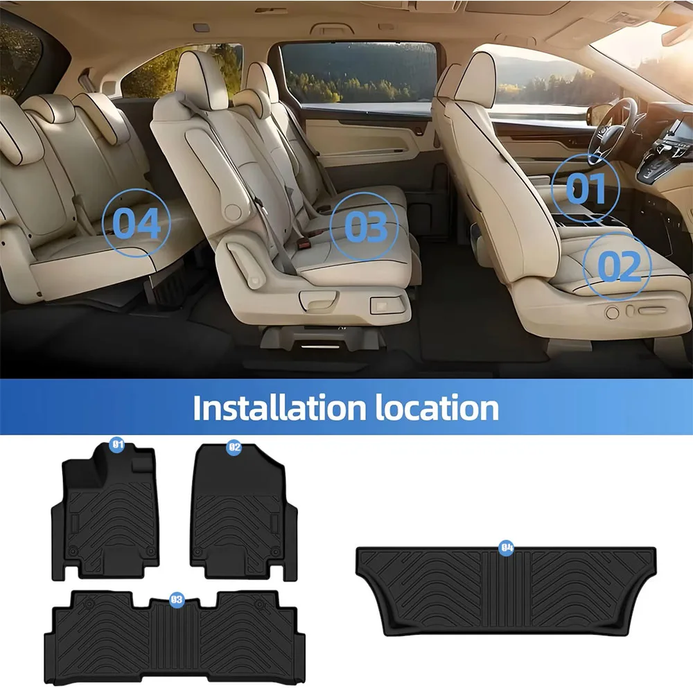 

EAMTY For Honda Odyssey 7 Seats 2018-2025 TPE Floor Mats & Cargo Liners, All Weather Backrest Mats TPE Heavy Waterproof Pads