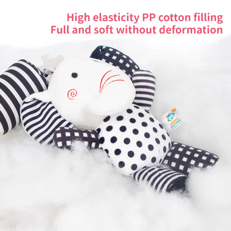 Baby Bells Soft Plush Rattle Black White Wind Chime Toys Newborn Early Education Car Seat Travel Stroller Educational Plush Toy