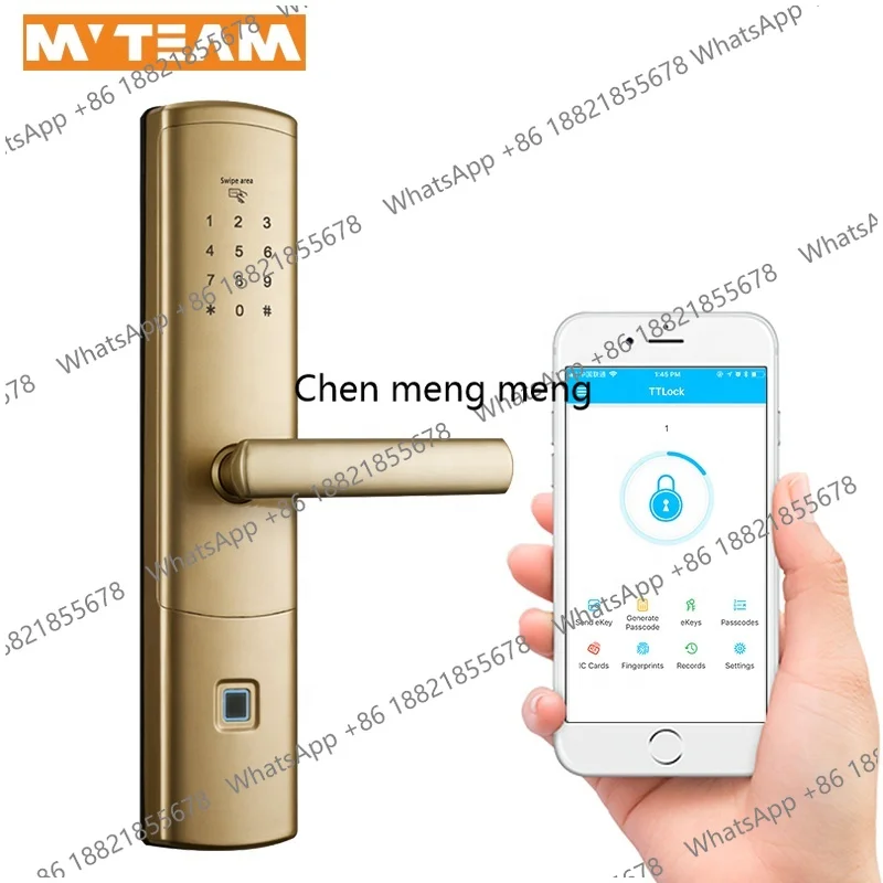 Remote Control Gold Door Lock System Electric Intelligent Finger Print Smart Security Door Lock