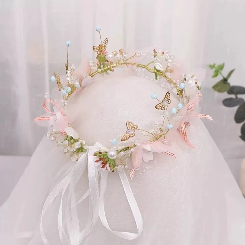 

Elegant Korean Style Flower Crown Hairband Tiara Hair Hoop Wreath Headband Butterfly Pearl Garland Wristband Music Festival