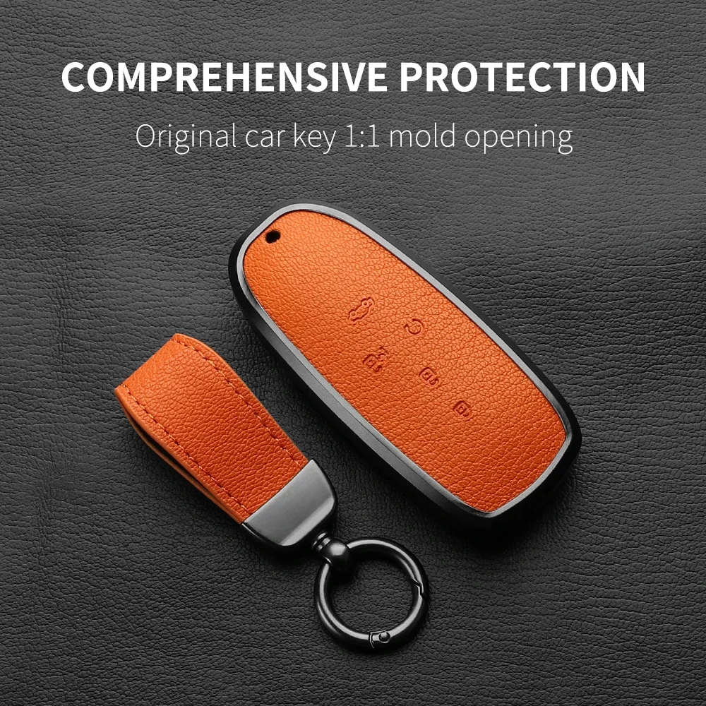 5 Button Aluminum Alloy Goatskin Car Key Case Cover For Gac Aion Y Plus S V LX IA5 GS7 GS8 GM8 GS5 GA6 GM6 Car Accessories