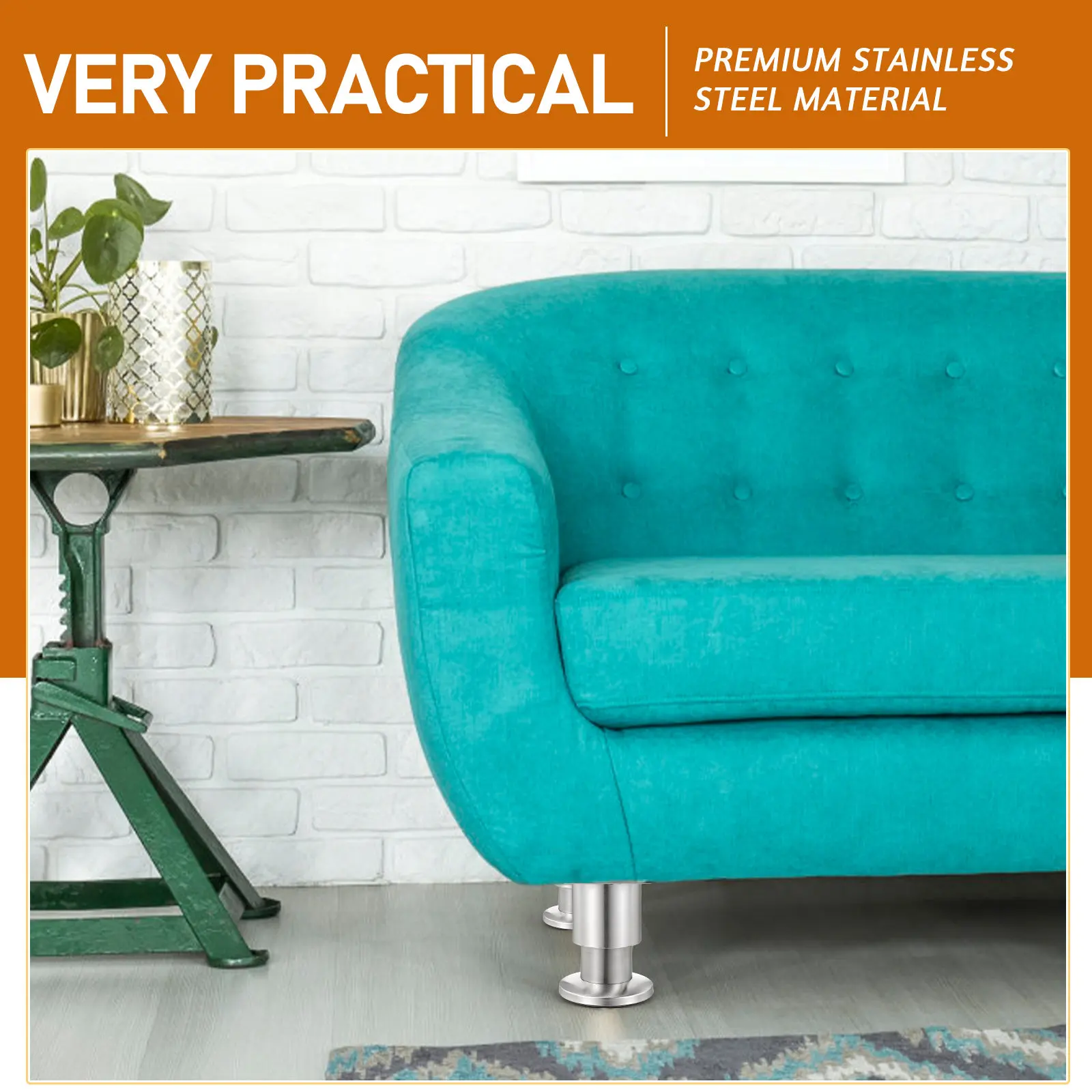 

Набор из 4 регулируемых ножек для мебели из нержавеющей стали, сверхпрочные металлические ножки для дивана, стола, шкафа, кровати с нескользящими резиновыми накладками