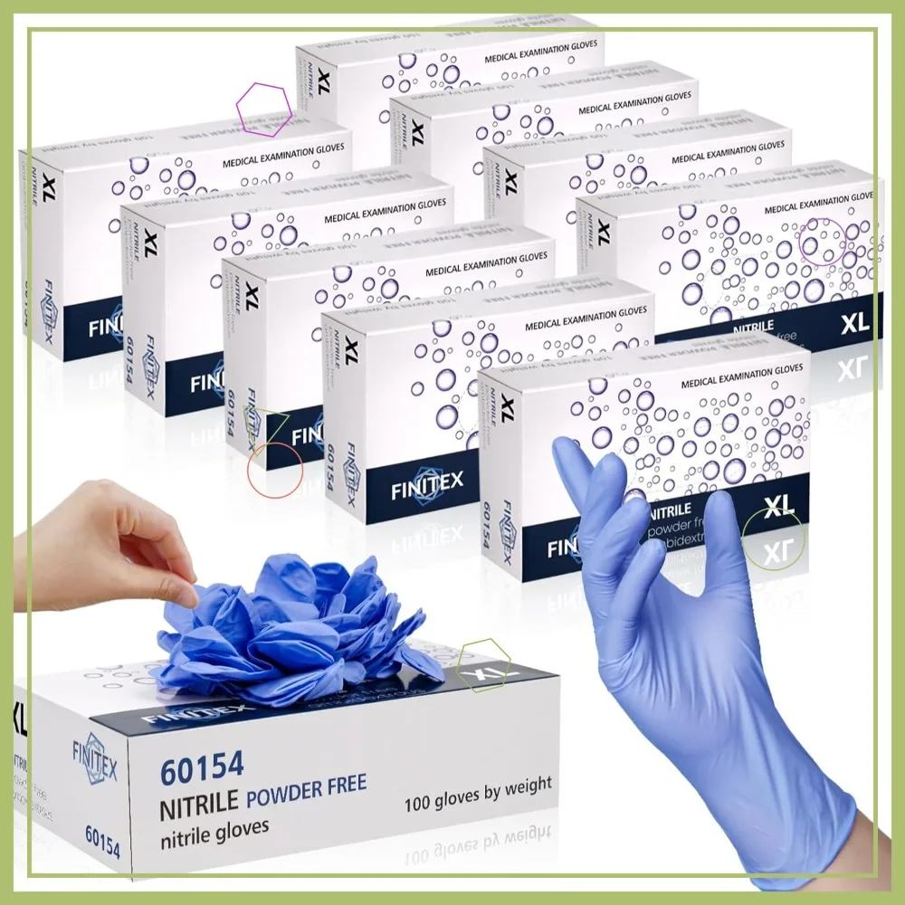 

Powder-Free Nitrile Exam Gloves, 1000 PCS for Medical & Home Cleaning, Ice Blue Color