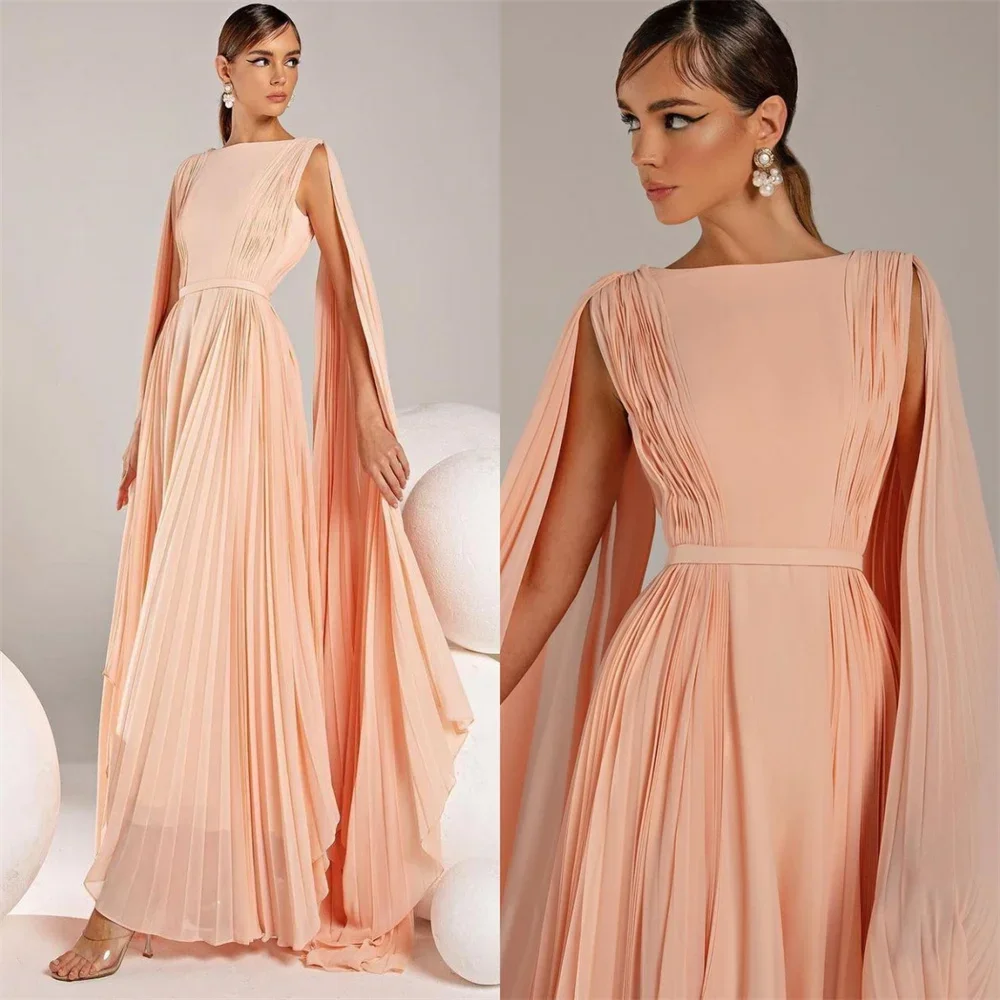 Customized Jiayigong  Fashion  Bateall A-line Celebrity  Fold Draped Chiffon Occasion Evening Gown vestidos para eventos especia
