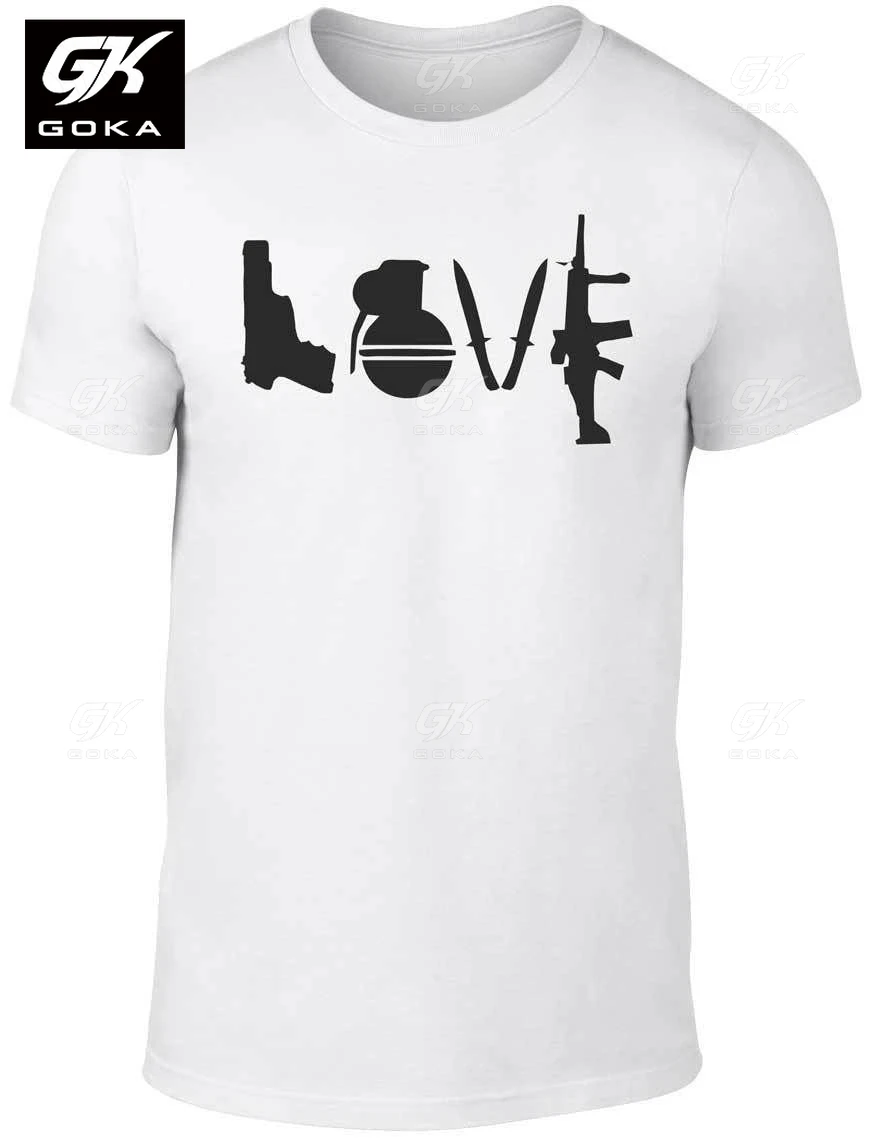 Love T-Shirts- Funny T Shirt Weapons Retro War Urban Art Guns Knife Cool Peace Graphic Cotton Tops Men Clothing Printed Tees