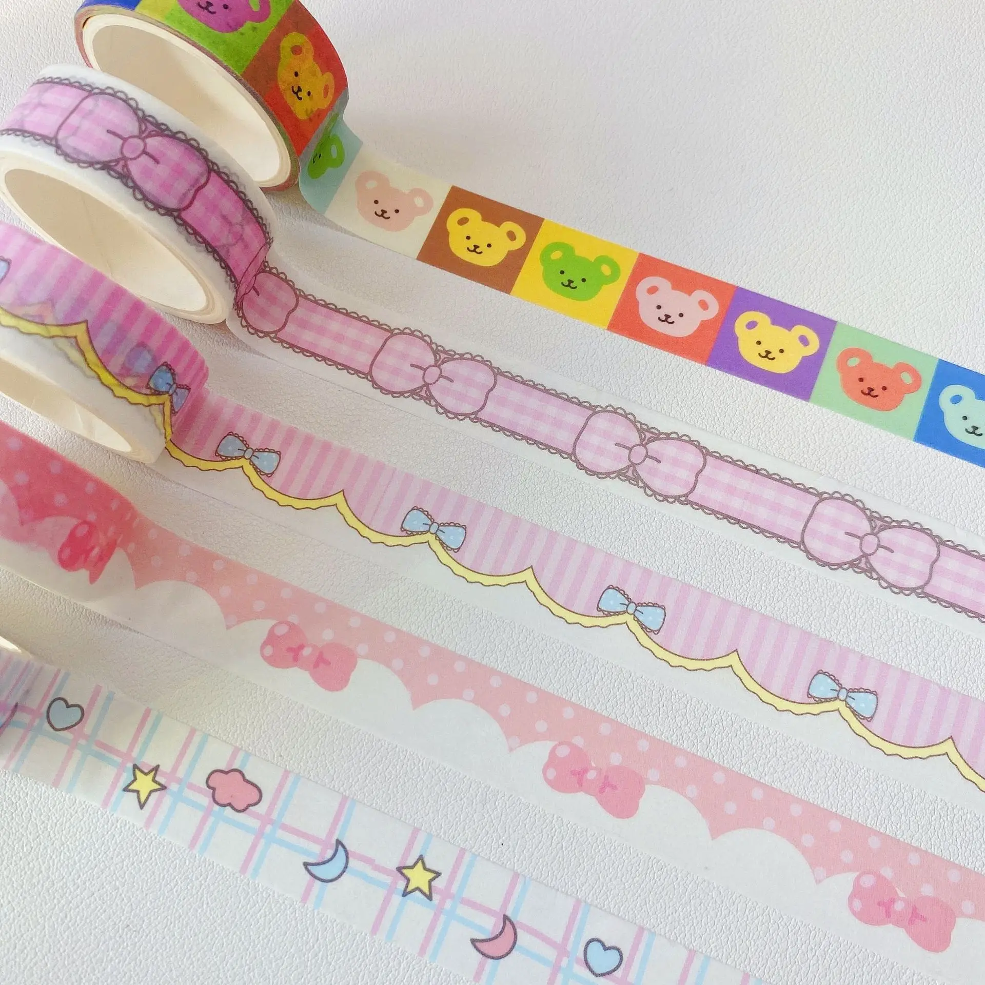 Korean ins colorful bear cute washi paper tape bow tent decoration material border landscaping tape