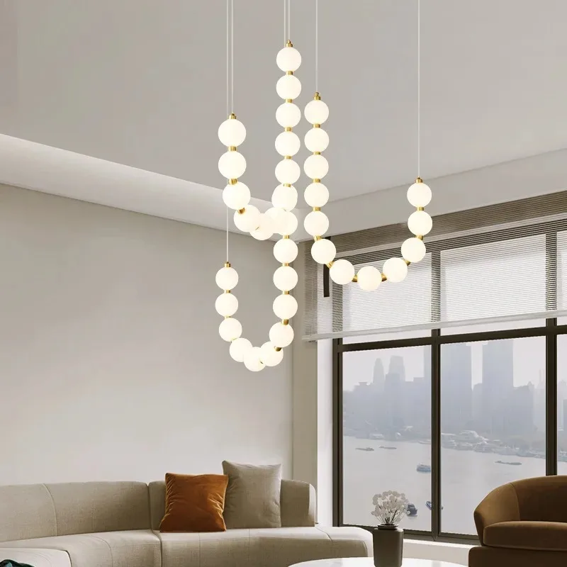 Lampu Gantung Akrilik Putih Modern LED Aluminium Emas untuk Ruang Tamu, Lampu Gantung Kamar Tidur Restoran dengan Kabel yang Dapat Disesuaikan