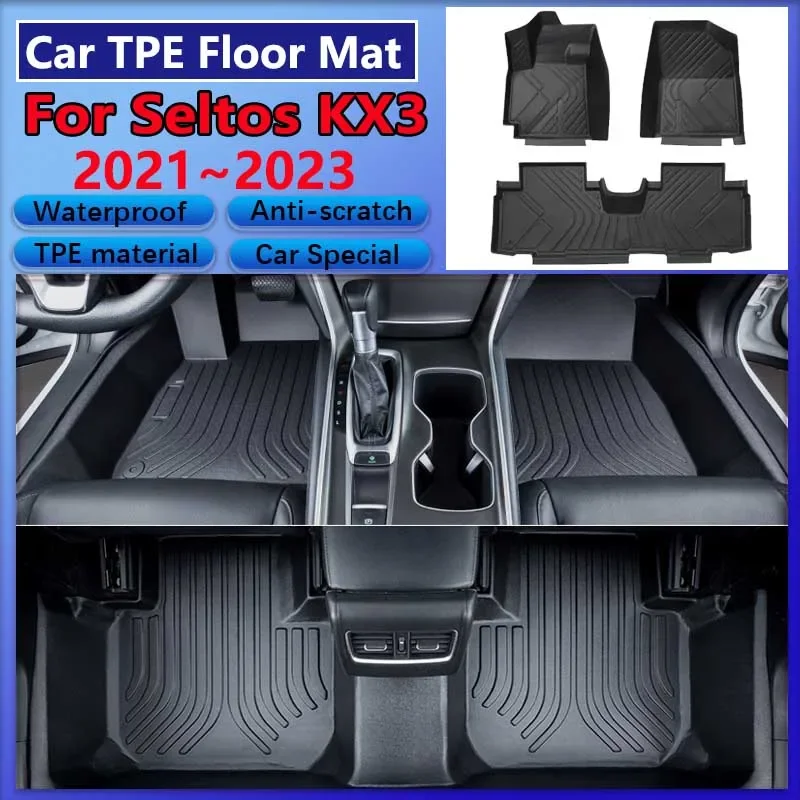 For Kia Seltos SP2c 2021 2022 2023 KX3 Car LHD Floor Mat Dirt-resistant Mud Carpet Full TPE Foot Pad Leather Cushion Accessories