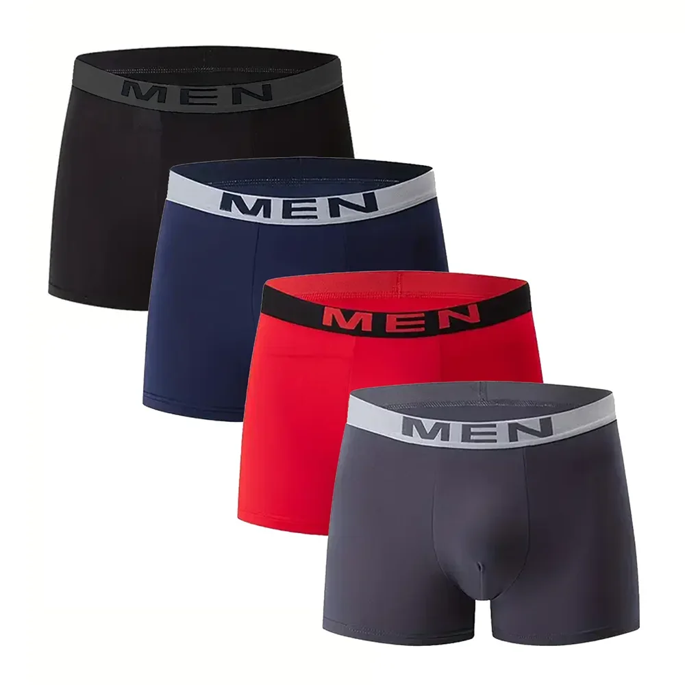 4pcs Men'S Boxer Briefs Sexy Comfortable Casual Underwear with Medium Stretch Solid Color Design for Casual Attire Boxer Shorts