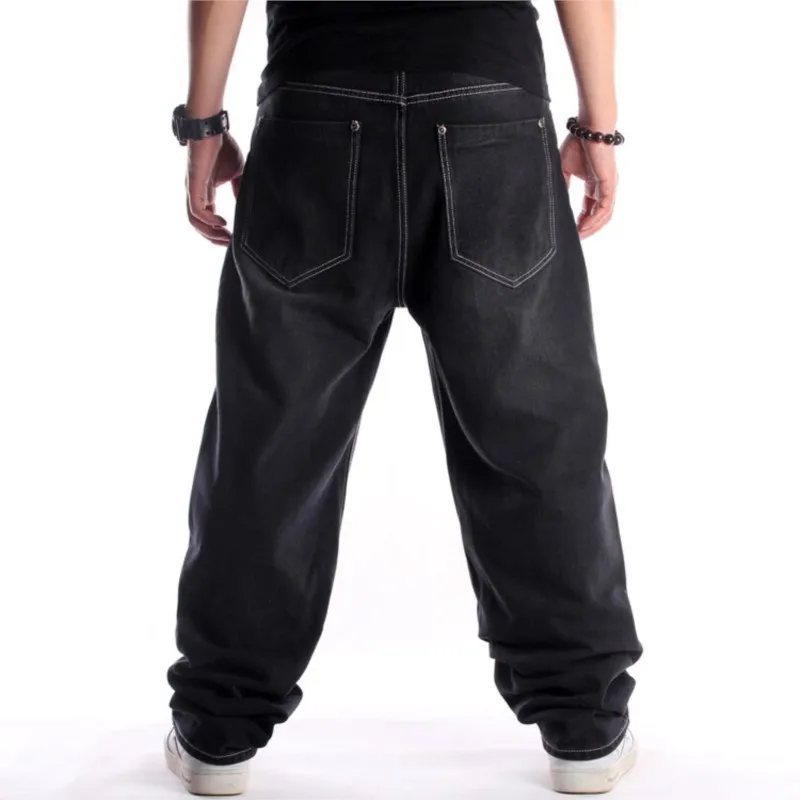 Men Baggy Jeans Hip-hop Skateboard Loose Denim Jeans Street Dance Hip Hop Rap Male Black Trouses Oversized Size 30-46