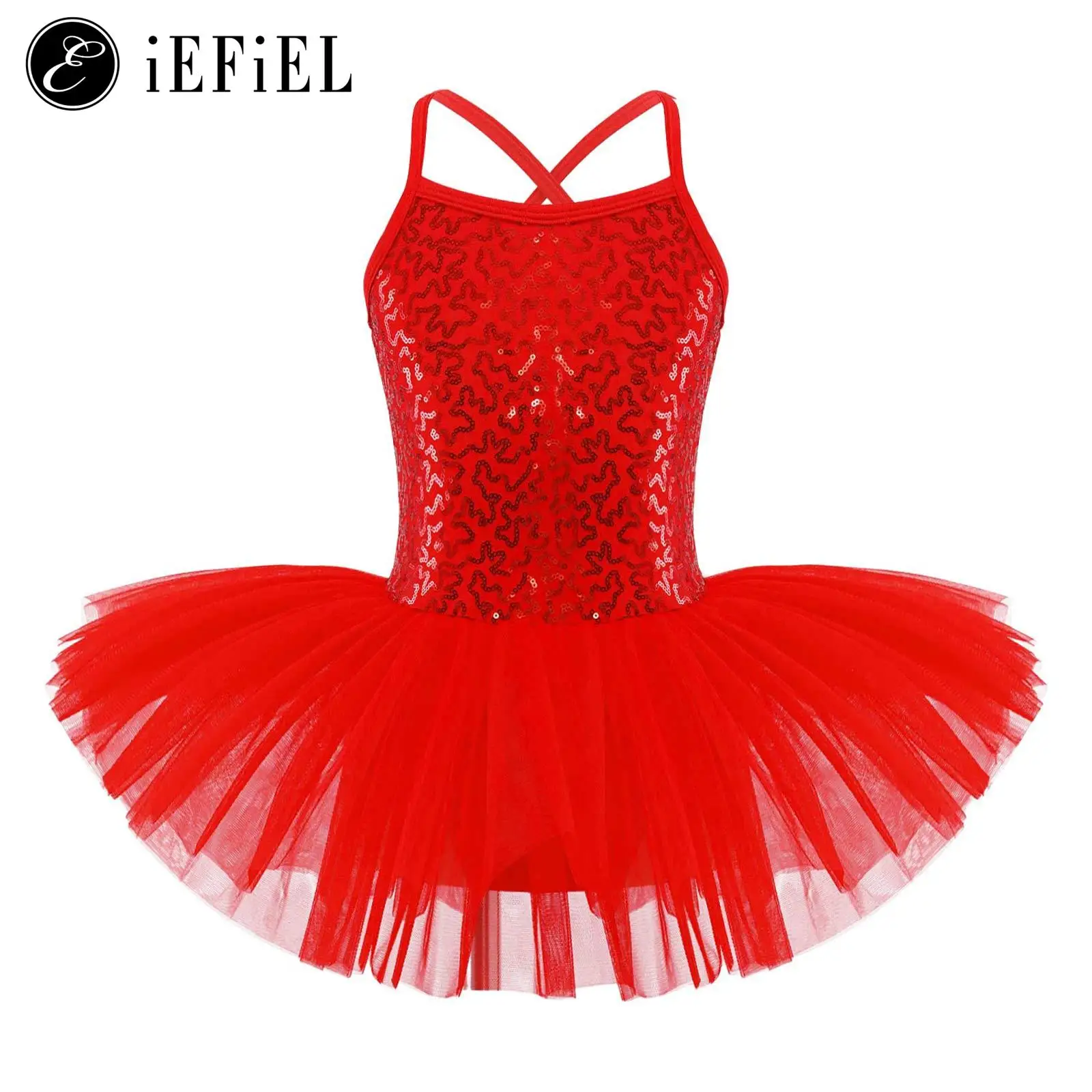 

Girls Shiny Sequins Camisole Ballet Dance Tutu Dress Gymnastics Leotard Ballerina Dancewear Stage Performance Costume