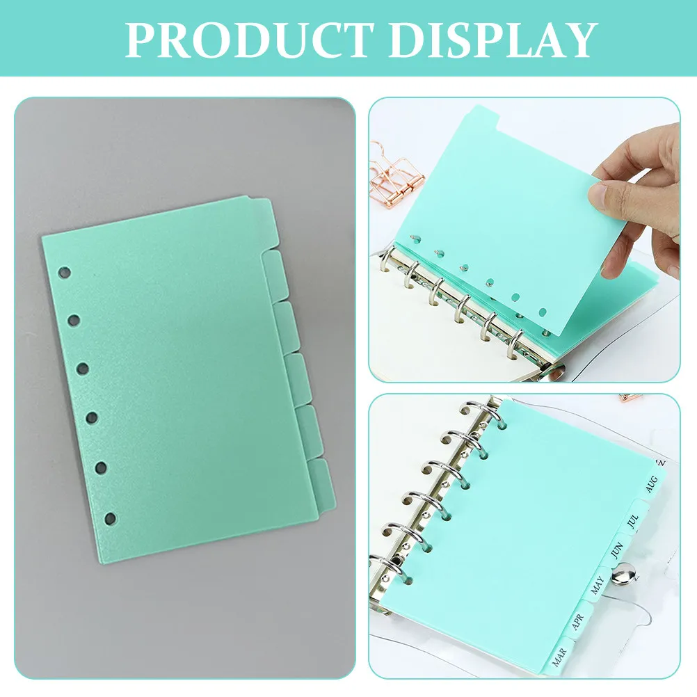 6Sheet A7 Notebook Divider Pages Plastic Sturdy Loose Leaf Planner Inserts Binder Organizers Journal Budget File Separators