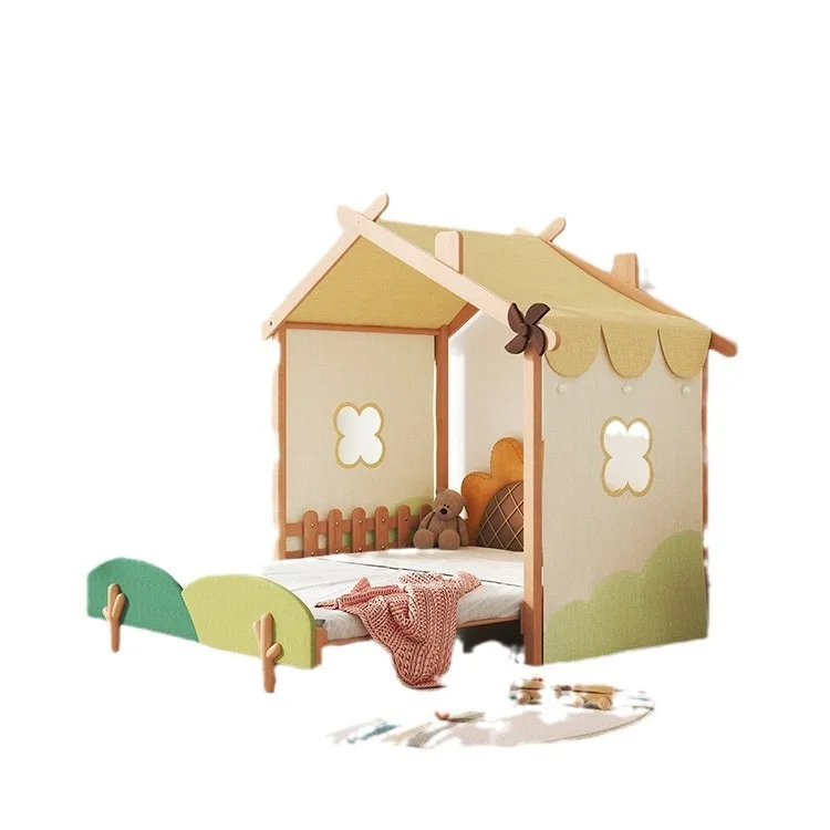 سرير أطفال بناتي من الخشب الصلب مع درابزين مكتب بيت شجرة مدمج بتصميم قابل للسحب بطول 1.5 متر #5