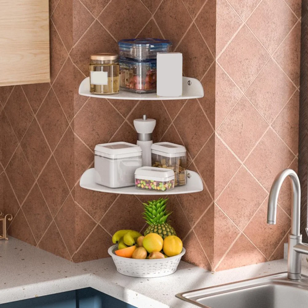 2 Acrylic Floating Corner Shelves with Iridescent Finish for Wall Mounting in Bathroom Kitchen Bedroom and Office
