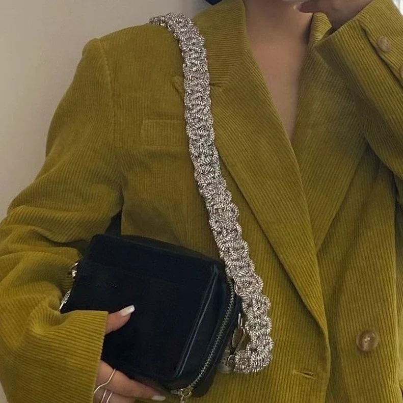 Dikke Strass Kristallen Ketting Tas Riem Van Toepassing Op Vrouw Tassen Handgemaakte Pasta Geweven Diamant Handtassen Schouderband Accessoires