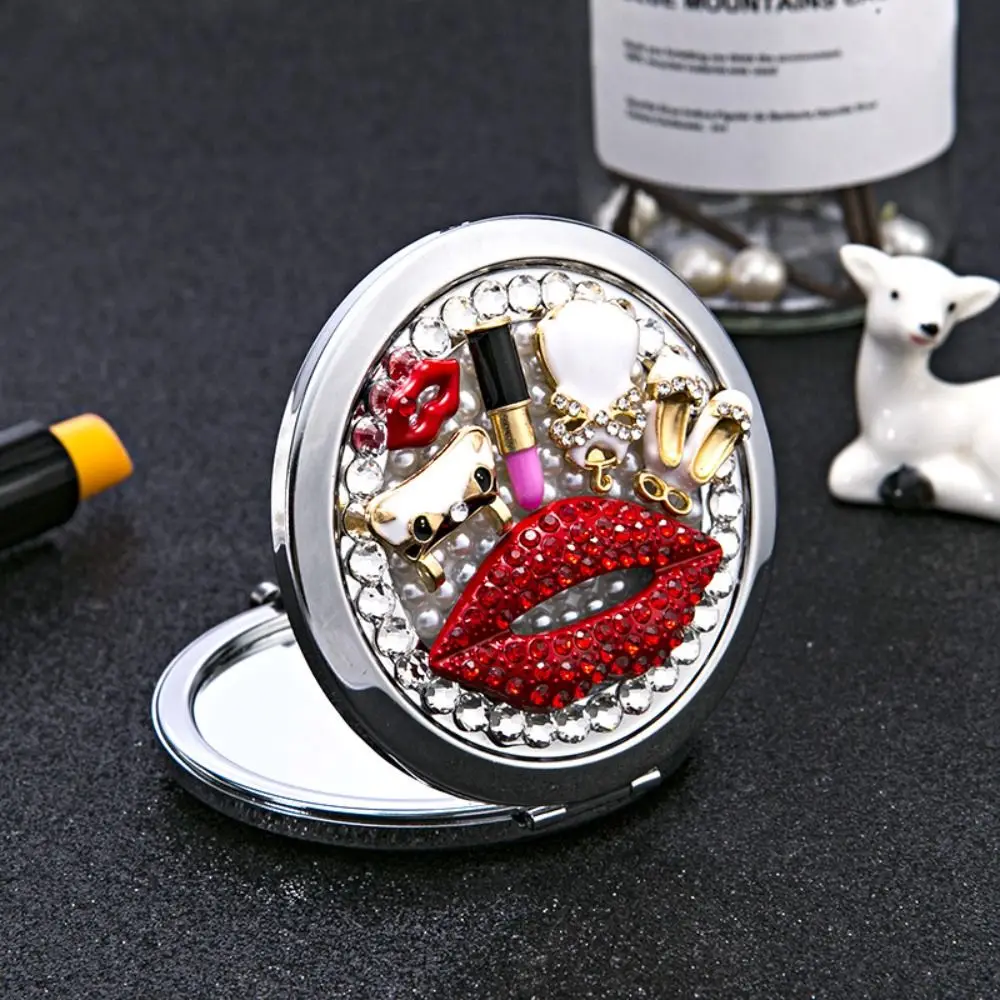 Metal Exquisite Mirror Creative Gliter Lip Pocket Mirror Elegant Double-sided Portable Mirror Children