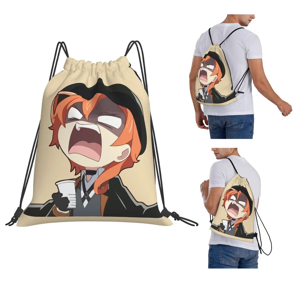 

Chuya Nakahara Bungo Stray Dogs Anime Backpacks Casual Drawstring Bags Sports Bag Book Bags for Man Woman Students