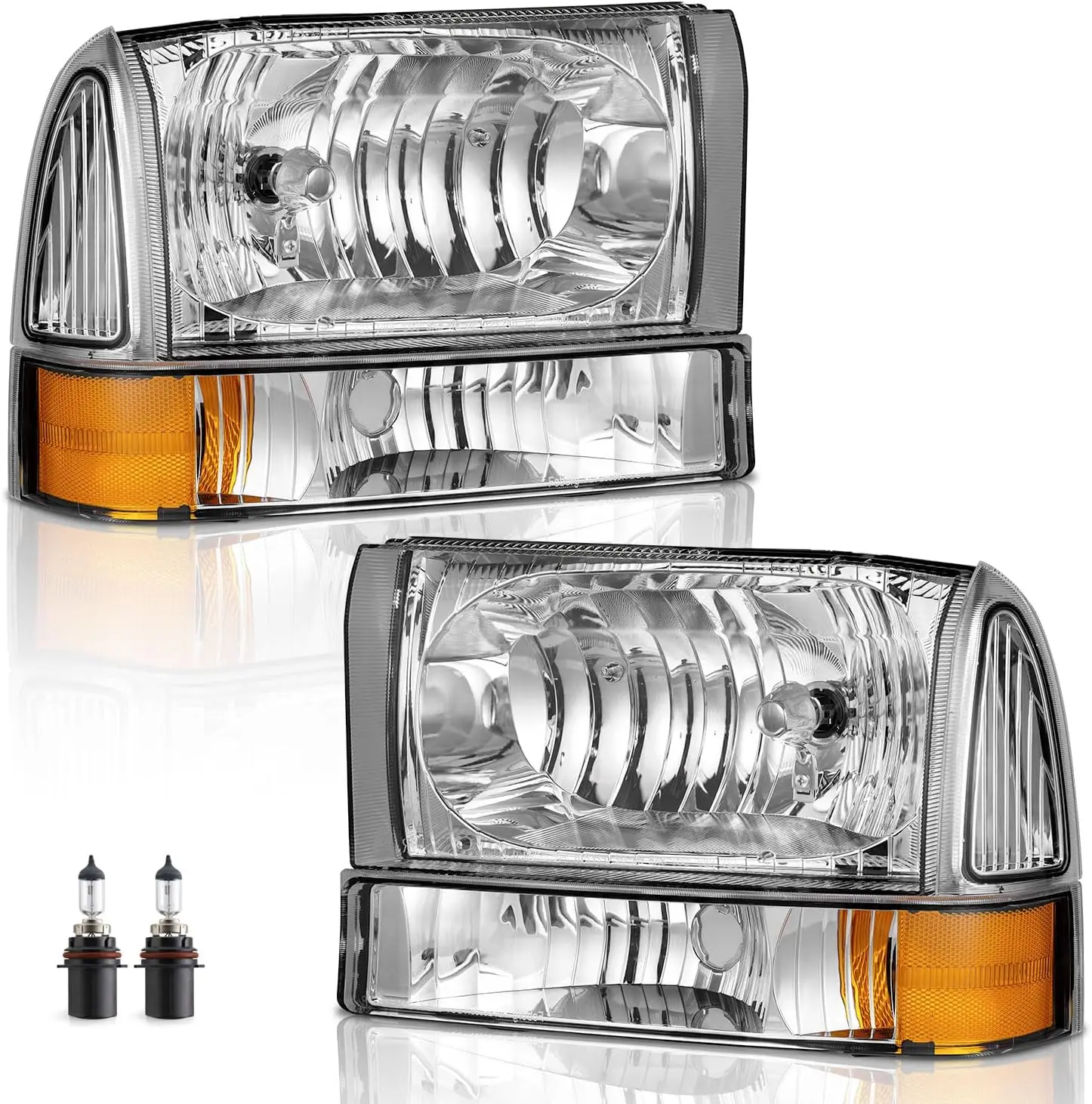 Headlights Assembly W/Bulbs for 99-04 Ford Super Duty F250 F350 F450 F550, for 00-04 Ford Excursion Headlight with Bumper Signal