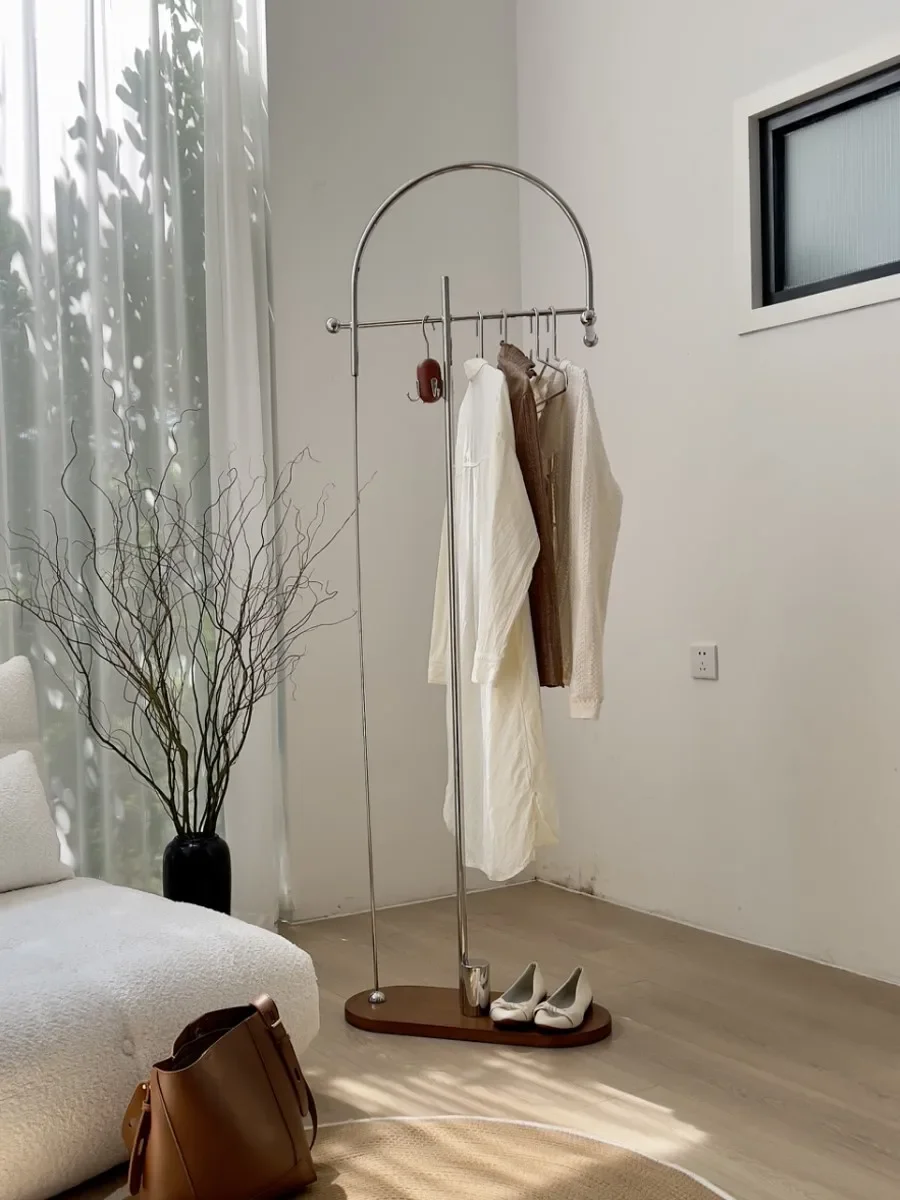 A little security, coat rack floor-to-ceiling hanger bag ins bedroom French light luxury minimalist storage Nordic stainless