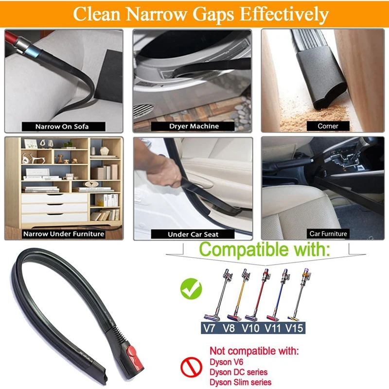 For Dyson V7 V8 V10 V11 V15 Flexible Crevice Tool And Traceless Dust Brush Attachment For Car Detailing&Corners Cleaning