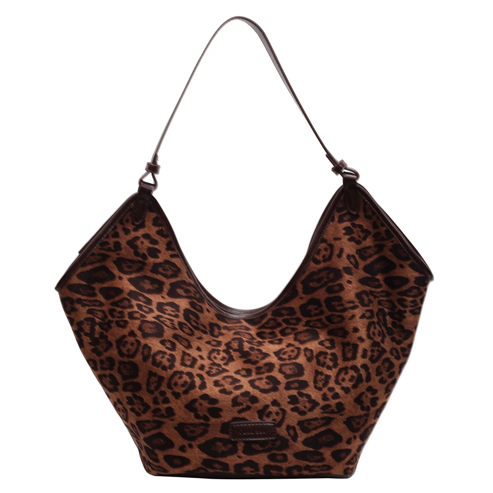 

Women Suede Shoulder Bag Leopard Print Tote Bag with Interior Pocket Underarm Bag Large Hobo Bag for Work Shopping Travel