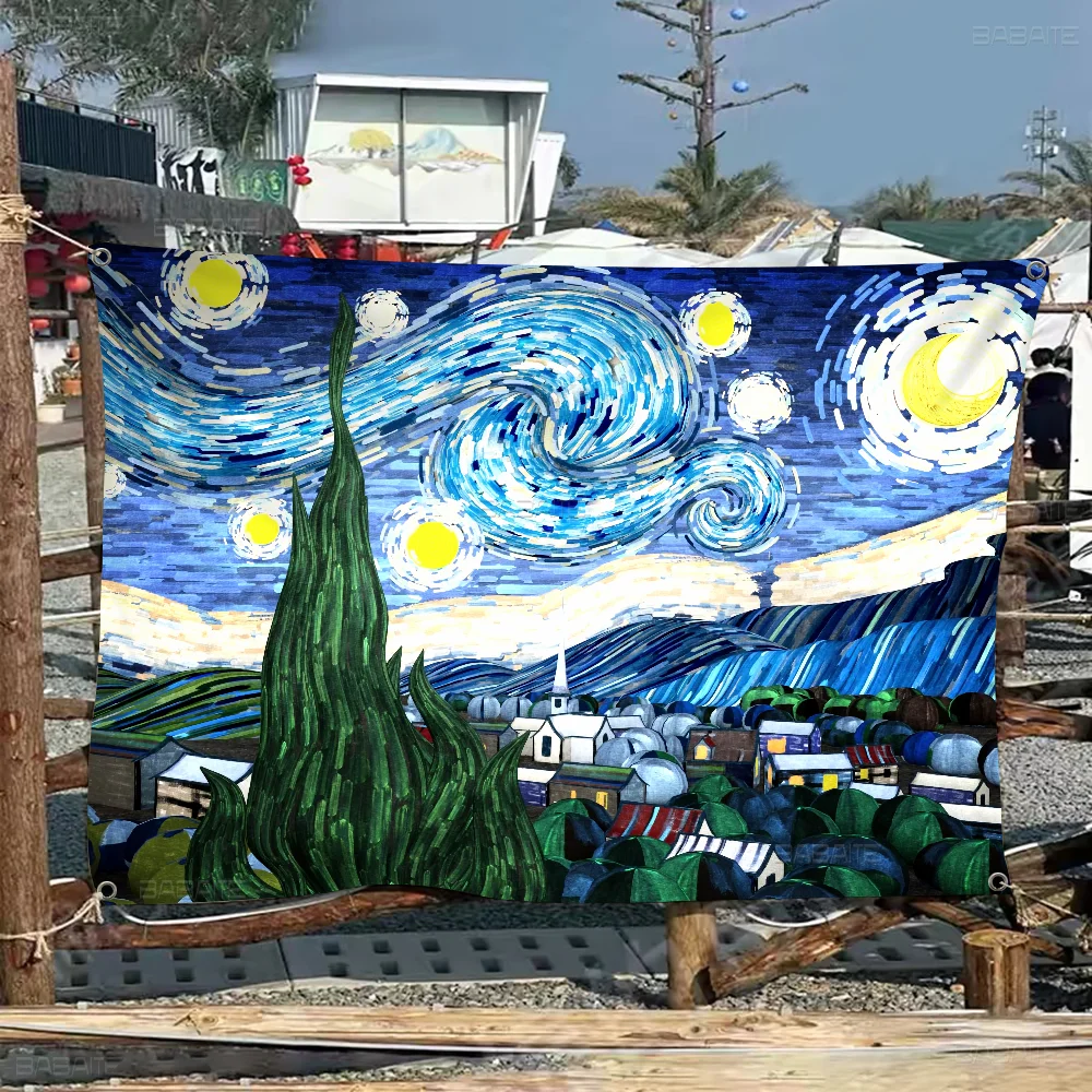 

Van Gogh Paintings Cartoon Flag Wall Hanging Banner Decoration Household Home Decor