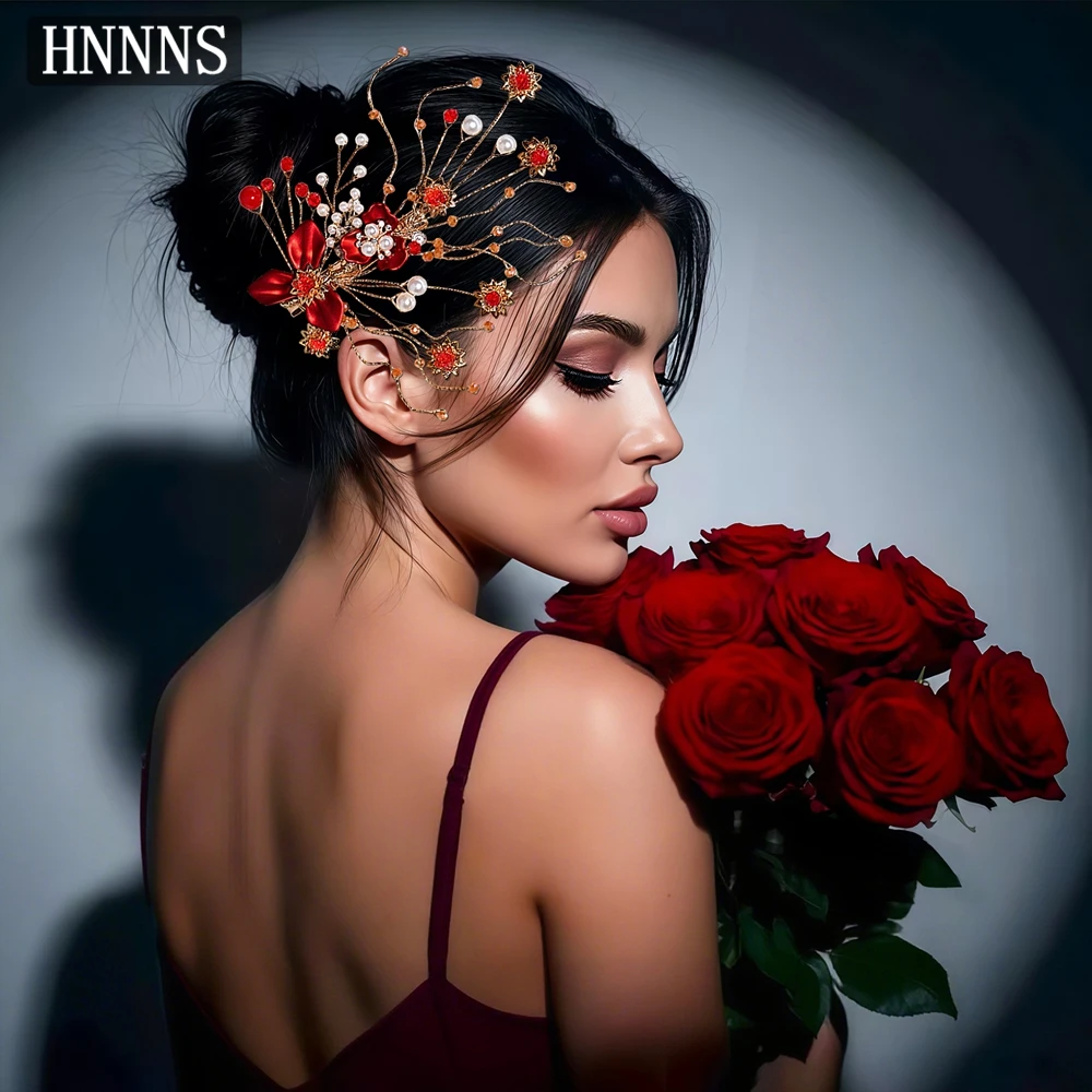 

HNNNS Vintage Flower Hairpin for Girls Red Flowers Pearl Hair Clip New Year Lucky Jewelry Hair Accessories Gift for Girls A395