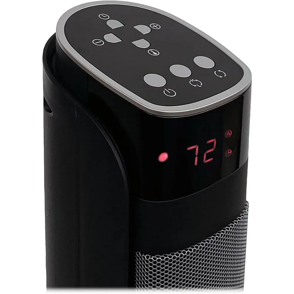 Deluxe Digital 30" Ceramic Oscillating Tower Space Heater with Remote Control, Black, Easy to read digital display