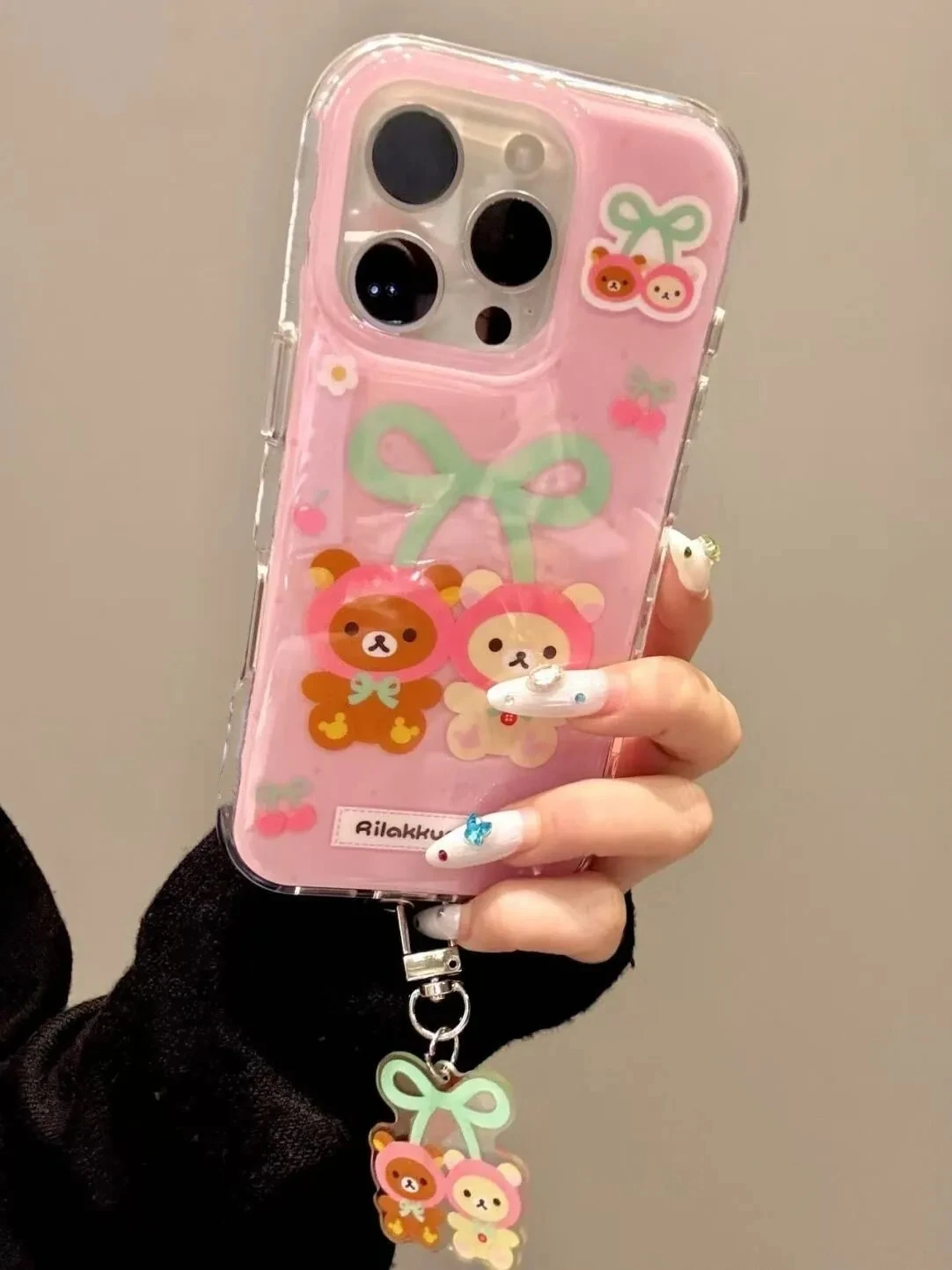 جميل R-Rilakkuma الكرز Kawaiii الكرتون زوجين جراب هاتف آيفون 17 AIR 16 15 14 13 12 11 برو ماكس 16 زائد Y2K غطاء لطيف