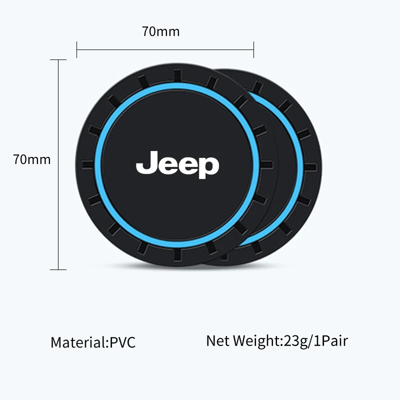 2PCS Car Coasters Water Cup Slots Non-Slip Mat Waterproof Cup Pad For Jeep Renegade Compass Grand Cherokee Wrangler JK Commander