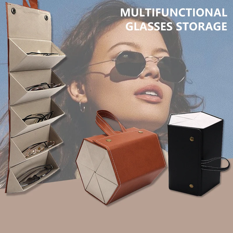 Portable Glasses Organizer 3/5Grids Multi-slot Eyeglasses Storage Display Travel Folding Sunglasses PU Leather Case Home Storage